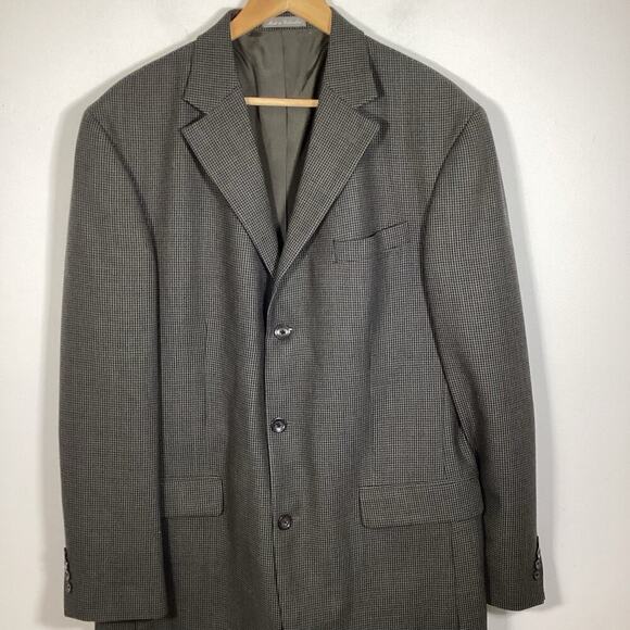 Oscar de la Renta Sport Coat Blazer Jacket Men 42L Brown Check Textured Wool - Picture 1 of 8